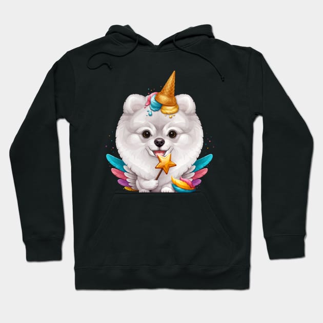 White Pomeranian Ice Cream Unicorn Hoodie by stonemask